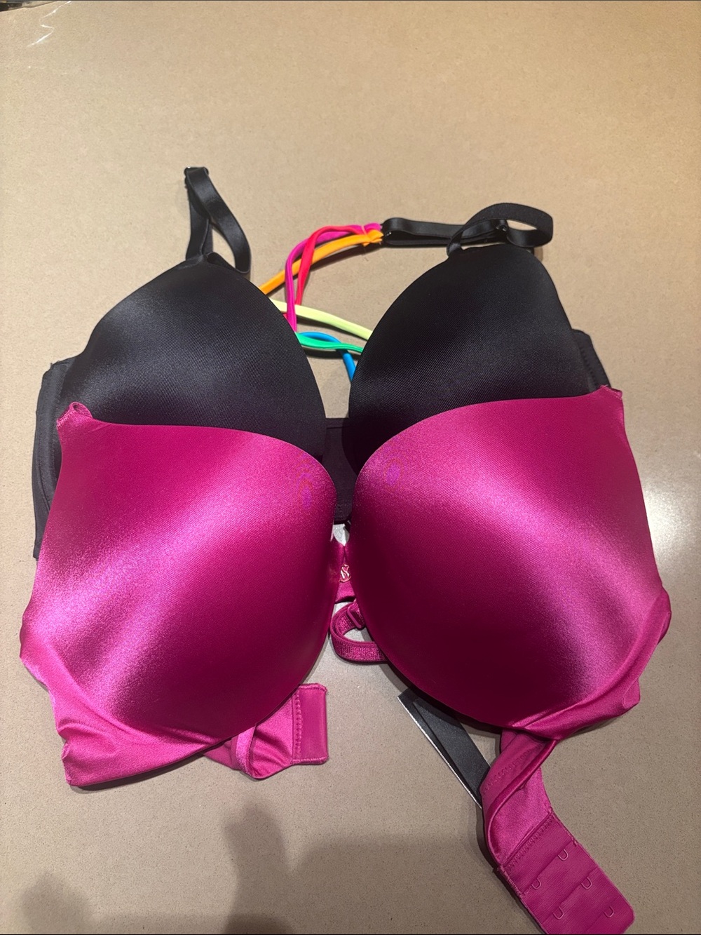 Women’s Padded T-Shirt Bra with Colorful Straps - Pink 2 pack